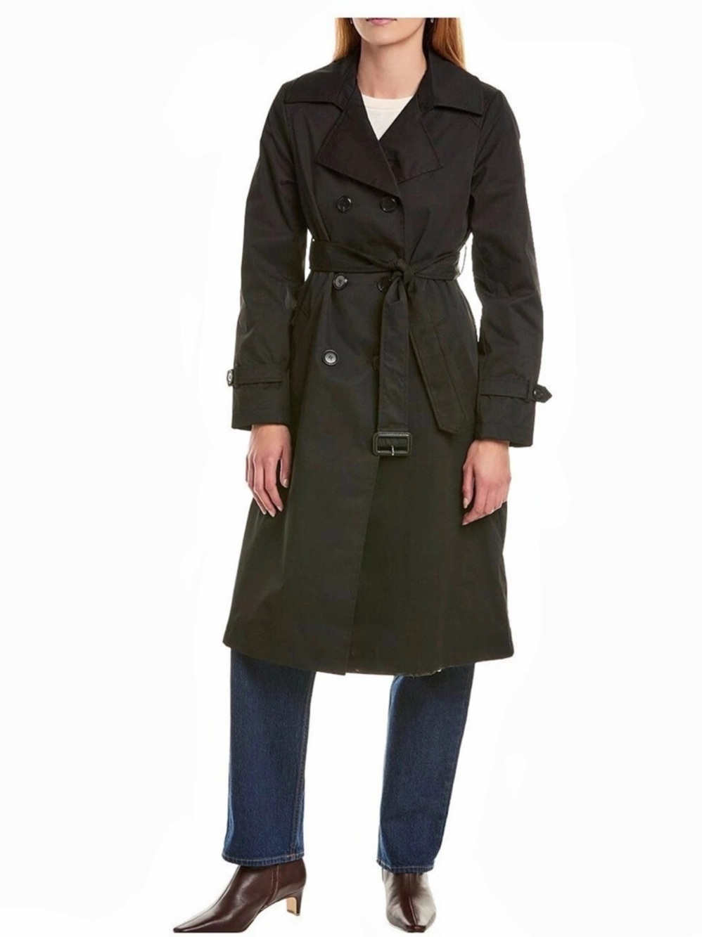 NWT Sam Edelman Double Breasted Belted Trench Coat Black Medium